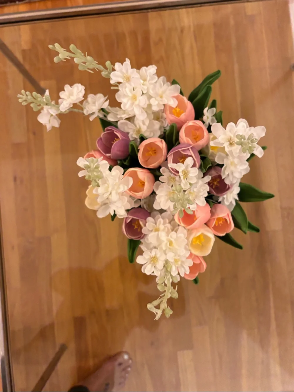Martha Stewart White Rabbit Ceramic Vase w/“real touch” Pink + White tulips🌷